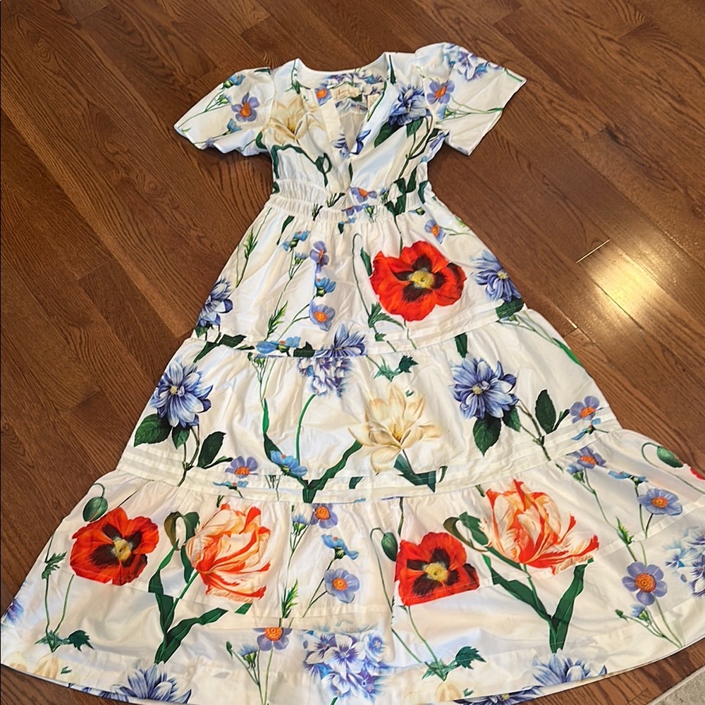 Floral Maxi Dress with Red and Blue Flowers